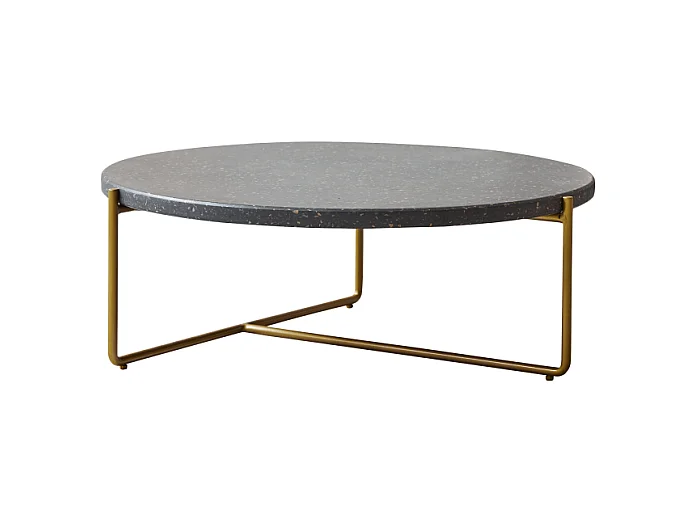Couchtisch Konfetti grau aus Metall und Terrazzo 80 Anatole mit goldenem Gestell