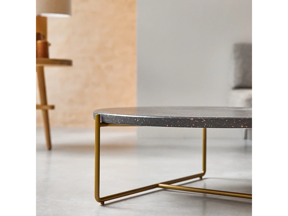 Tavolino tondo in metallo e battuto di terrazzo 80 Anatole grey