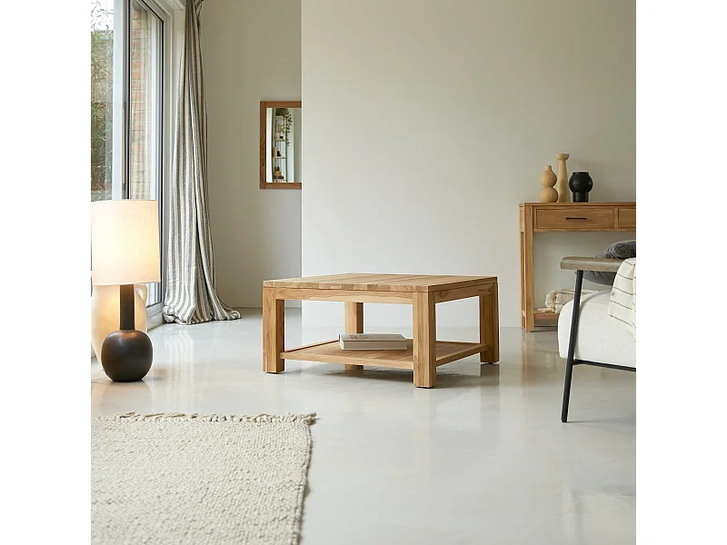 Couchtisch 80x80 cm aus unbehandeltem Teakholz quadratisch mit Alagefläche