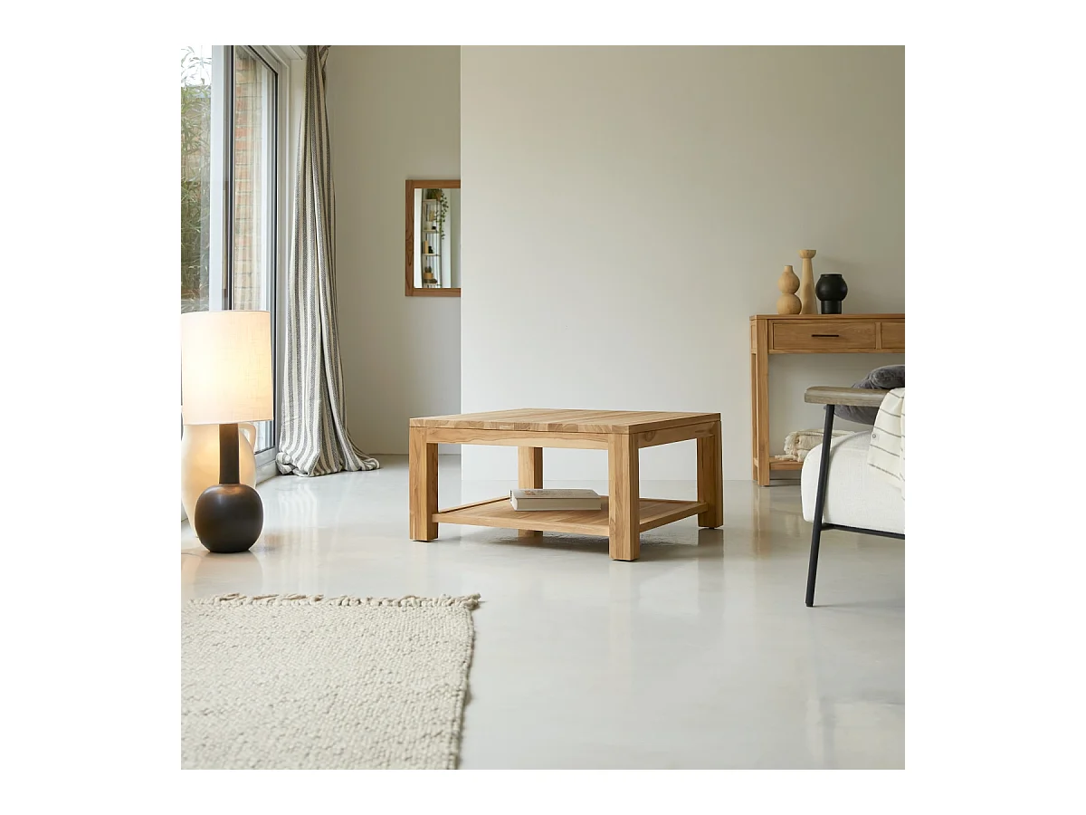 Couchtisch 80x80 cm aus unbehandeltem Teakholz quadratisch mit Alagefläche