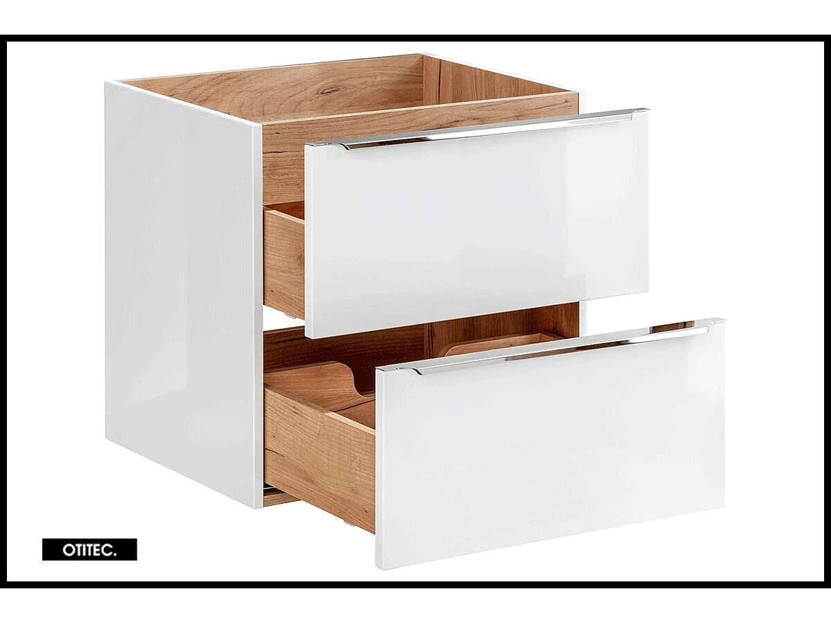 Meuble sous vasque de 60 cm - Blanc - 2 tiroirs - LISOA