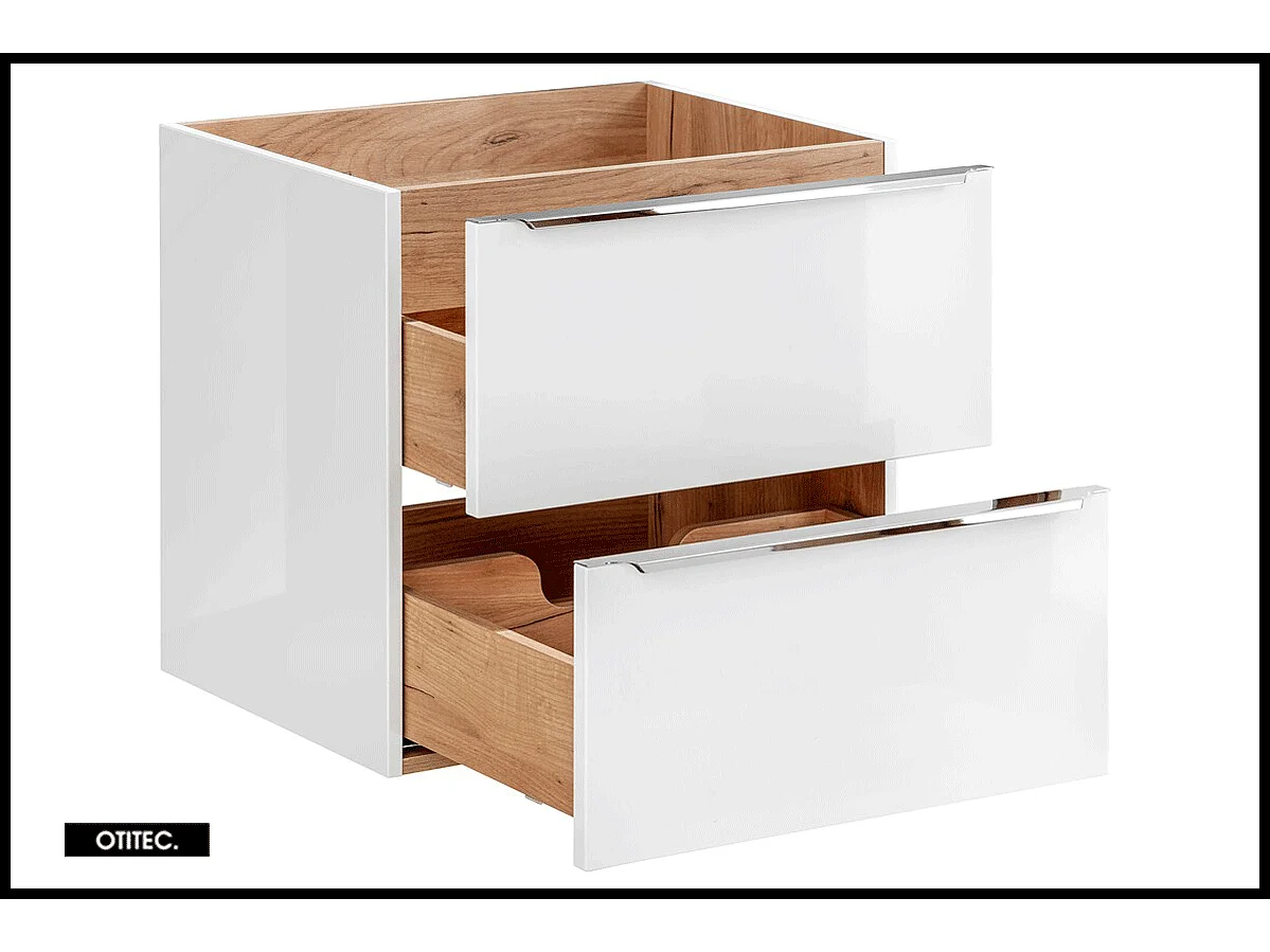 Meuble sous vasque de 60 cm - Blanc - 2 tiroirs - LISOA