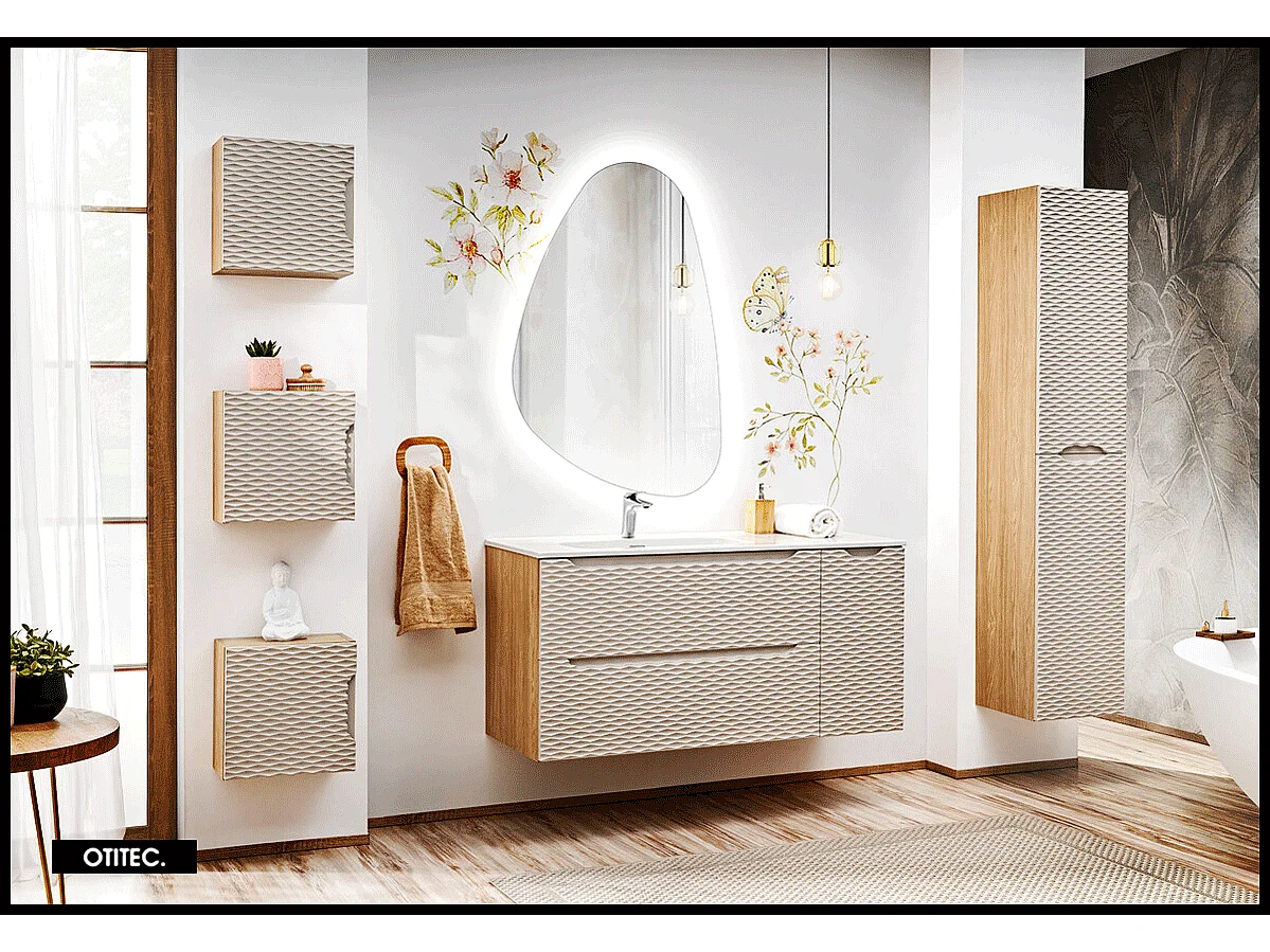 Meuble sous vasque de 90 cm - Beige - 2 tiroirs - SEA