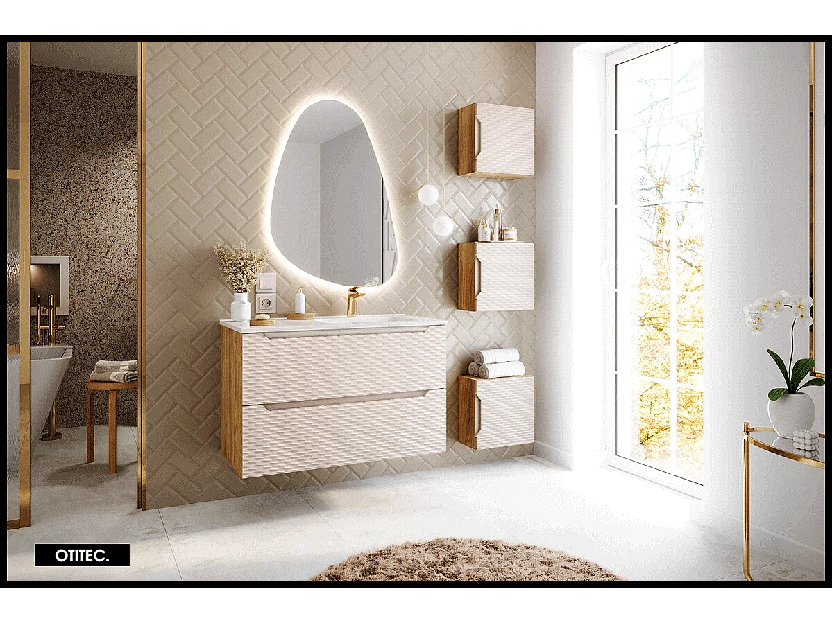 Meuble sous vasque de 90 cm - Beige - 2 tiroirs - SEA