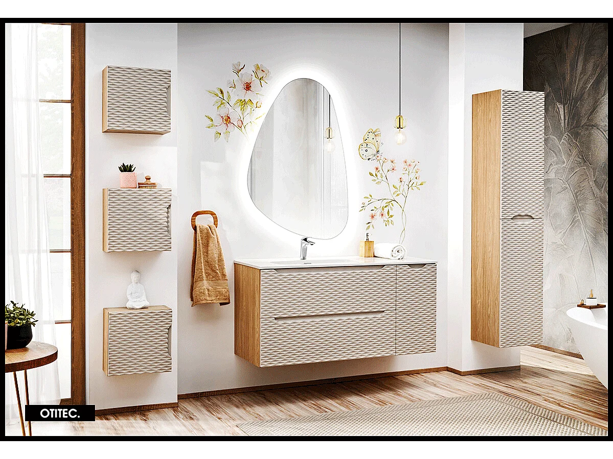 Meuble sous vasque de 90 cm - Beige - 2 tiroirs - SEA