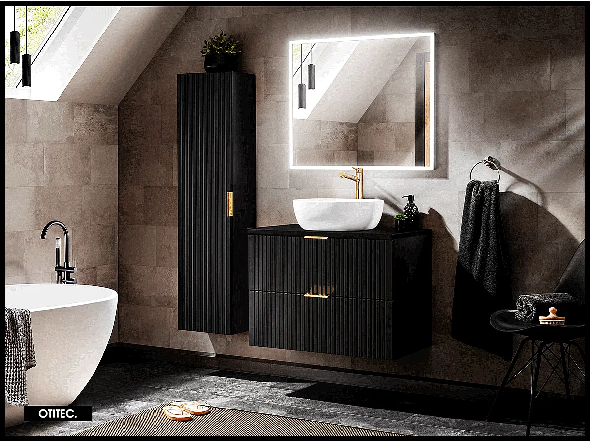 Meuble sous vasque de 80 cm - Noir - 2 tiroirs - LIVA