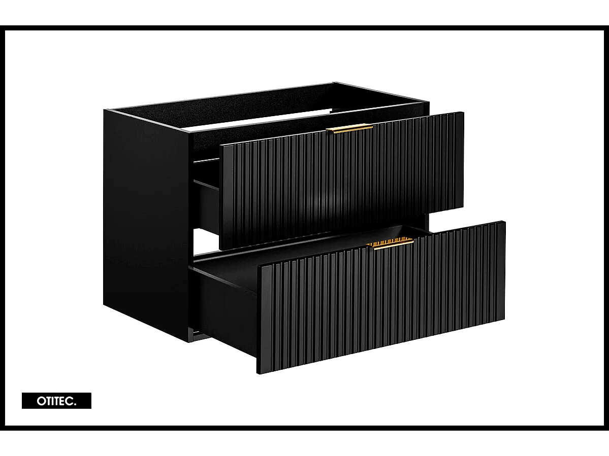 Meuble sous vasque de 80 cm - Noir - 2 tiroirs - LIVA