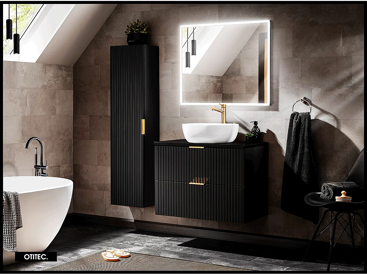 Meuble sous vasque de 80 cm - Noir - 2 tiroirs - LIVA