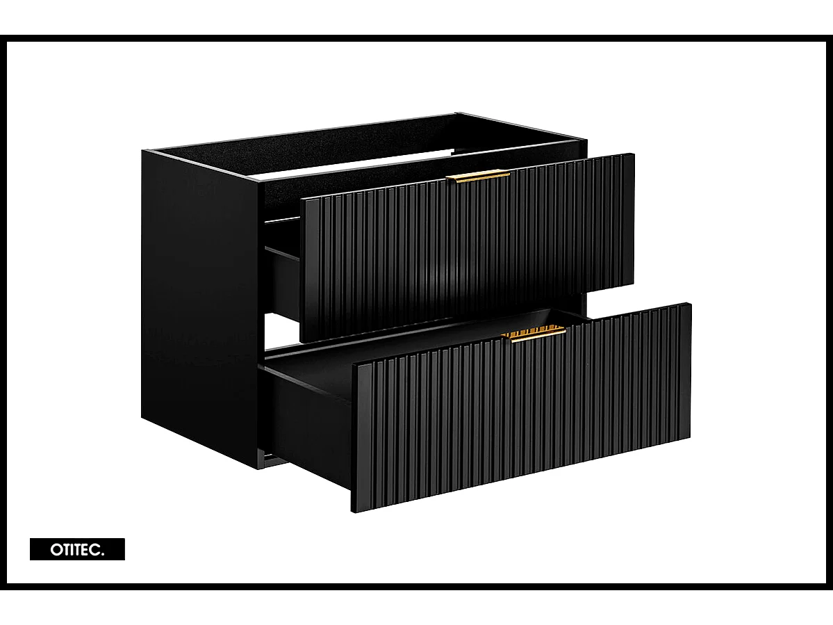 Meuble sous vasque de 80 cm - Noir - 2 tiroirs - LIVA