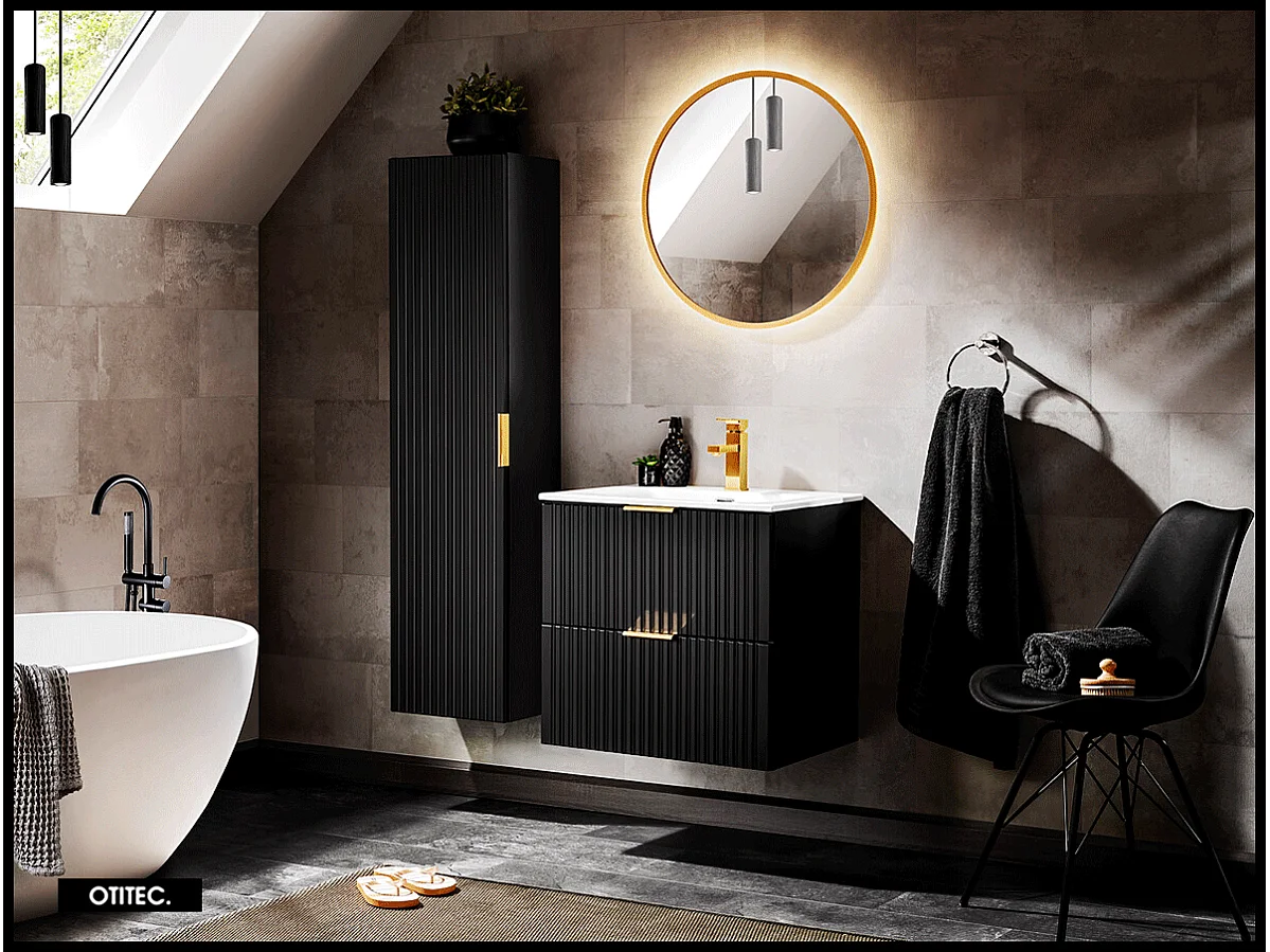 Meuble sous vasque de 60 cm - Noir - 2 tiroirs - LIVA