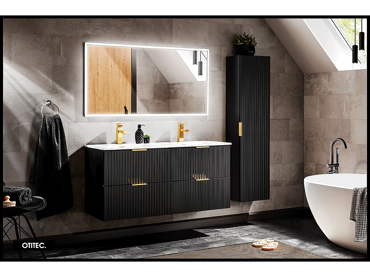 Meuble sous vasque de 60 cm - Noir - 2 tiroirs - LIVA