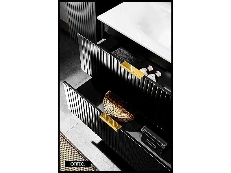 Meuble sous vasque de 60 cm - Noir - 2 tiroirs - LIVA