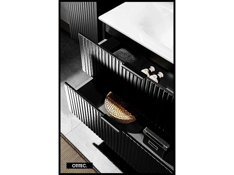 Meuble sous vasque de 60 cm - Noir - 2 tiroirs - LIVA