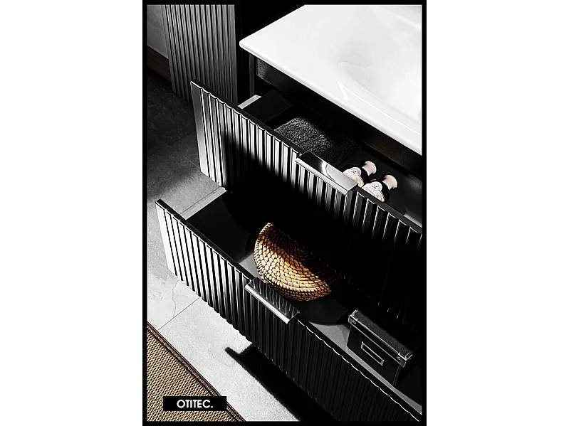 Meuble sous vasque de 60 cm - Noir - 2 tiroirs - LIVA