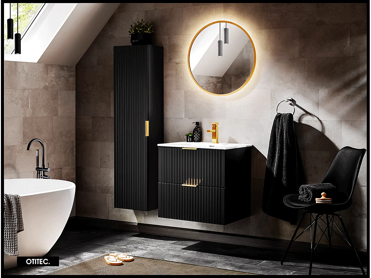 Meuble sous vasque de 60 cm - Noir - 2 tiroirs - LIVA