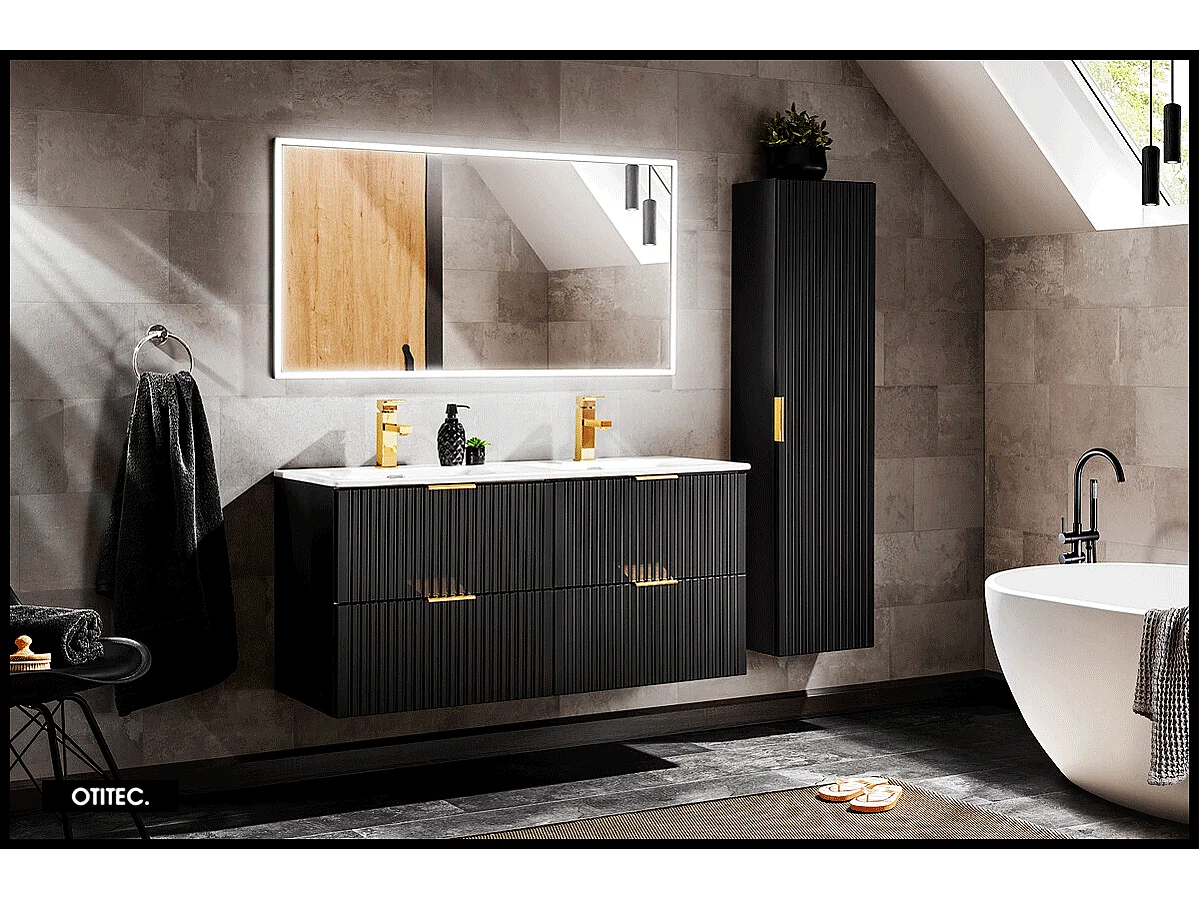 Meuble sous vasque de 60 cm - Noir - 2 tiroirs - LIVA