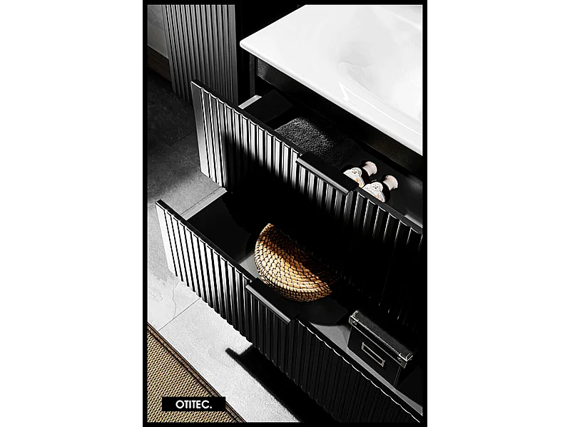 Meuble sous vasque de 60 cm - Noir - 2 tiroirs - LIVA