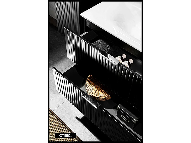 Meuble sous vasque de 60 cm - Noir - 2 tiroirs - LIVA