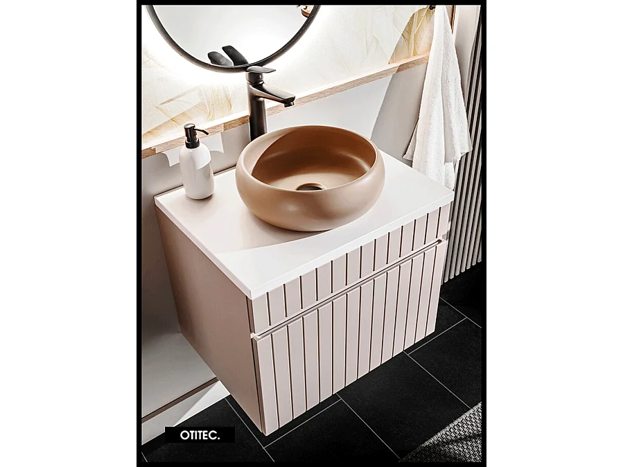 Meuble sous vasque de 80 cm - Cachemire Mat - 1 tiroir - MINO