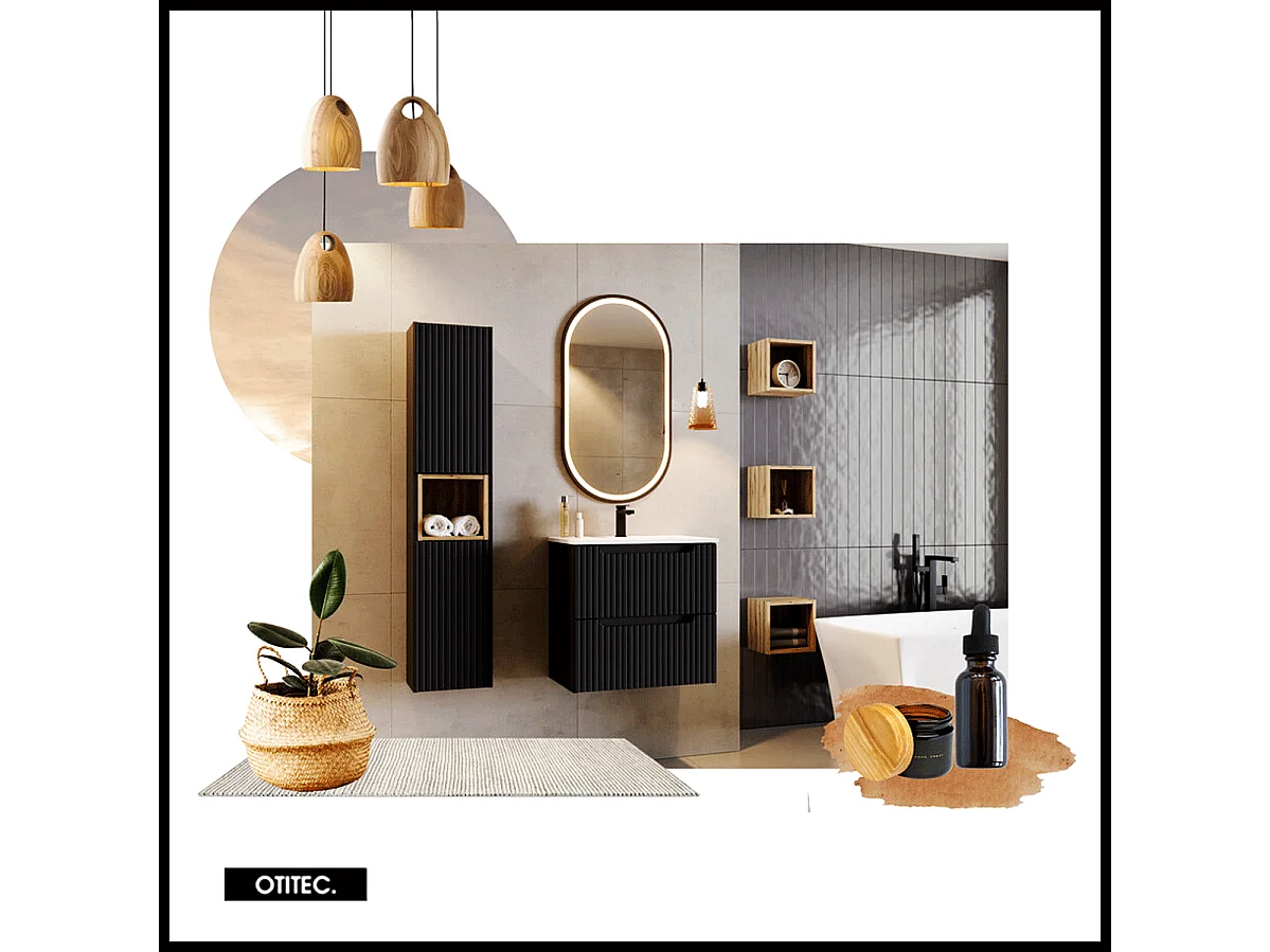 Meuble sous vasque de 50 cm - Noir - 2 tiroirs - VOLTA