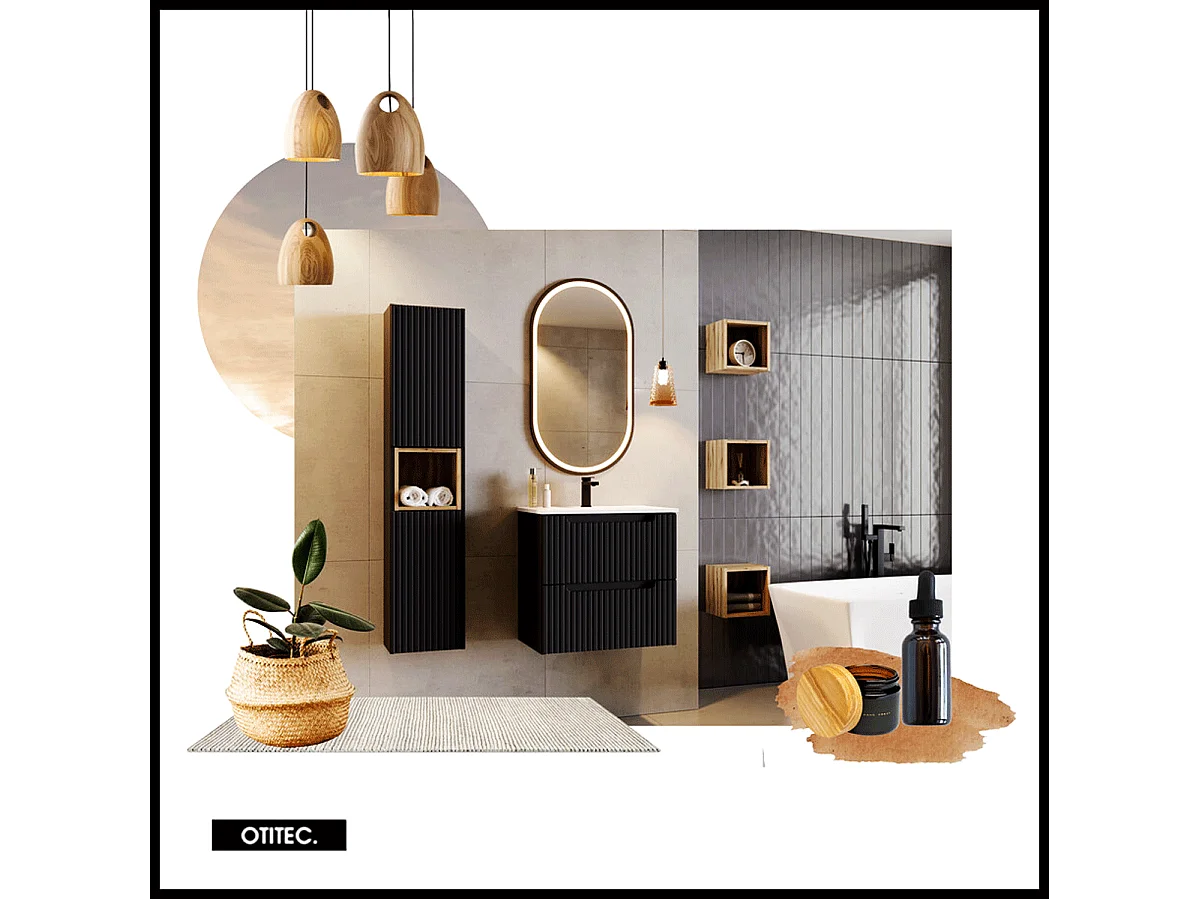 Meuble sous vasque de 50 cm - Noir - 2 tiroirs - VOLTA