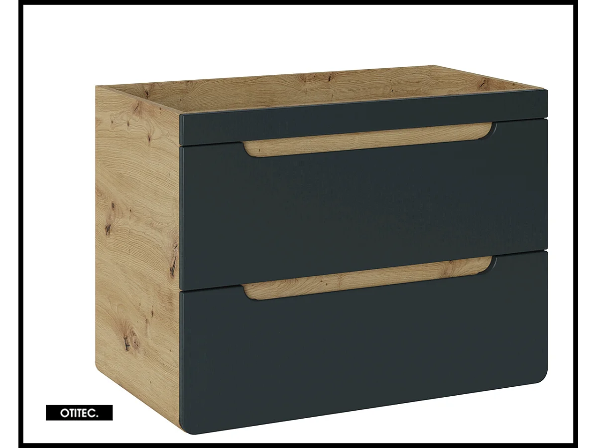 Meuble sous vasque de 80 cm - Gris - 2 tiroirs - PASTI