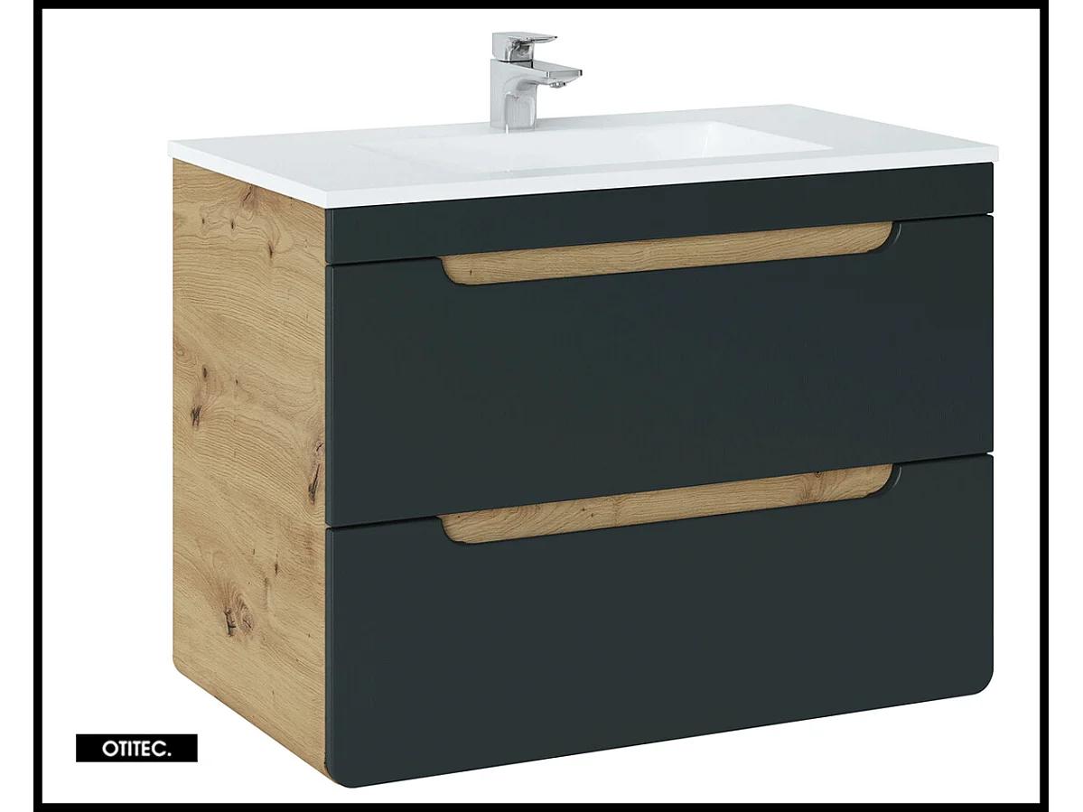 Meuble sous vasque de 80 cm - Gris - 2 tiroirs - PASTI