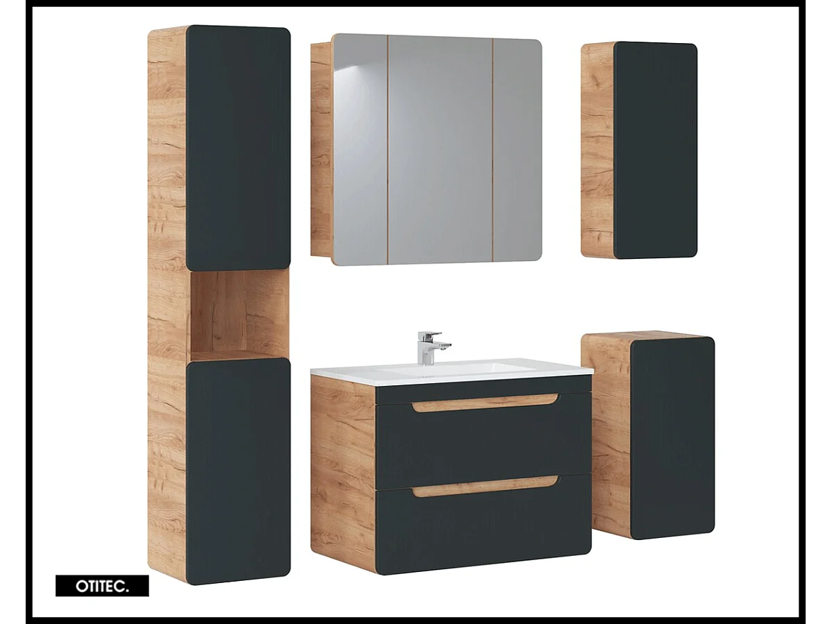 Meuble sous vasque de 80 cm - Gris - 2 tiroirs - PASTI