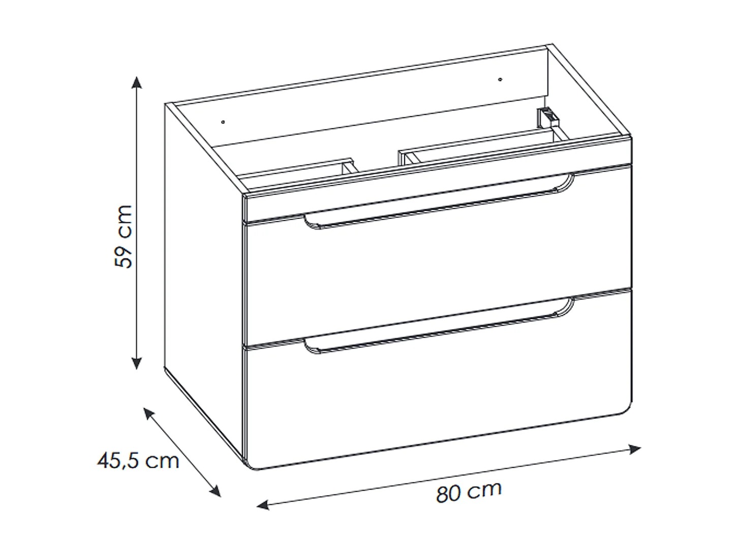 Meuble sous vasque de 80 cm - Gris - 2 tiroirs - PASTI