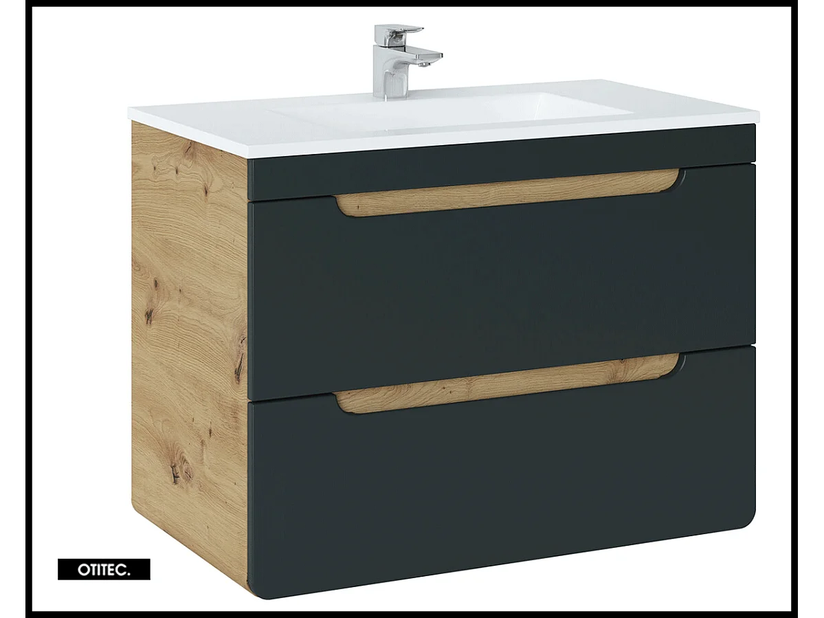 Meuble sous vasque de 80 cm - Gris - 2 tiroirs - PASTI