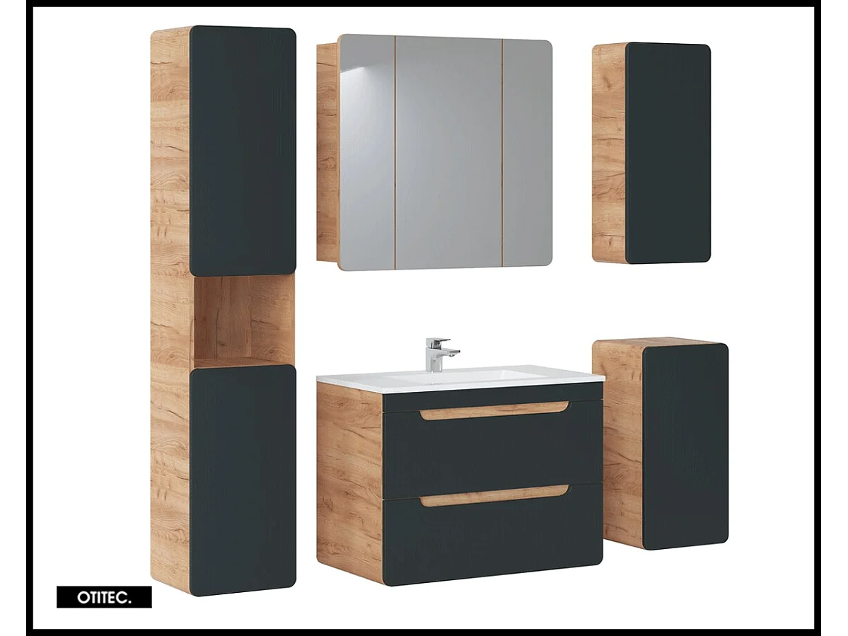 Meuble sous vasque de 80 cm - Gris - 2 tiroirs - PASTI