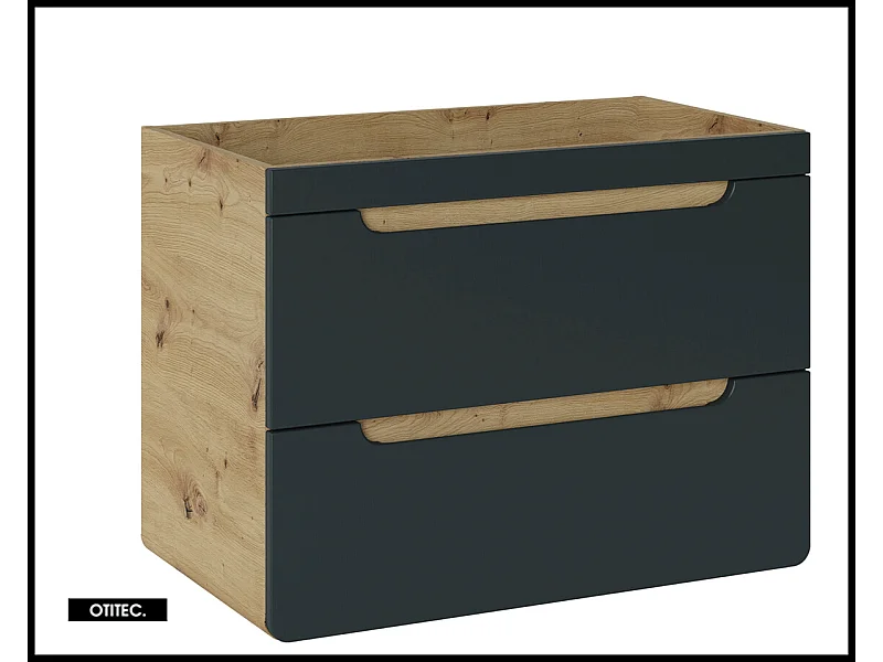 Meuble sous vasque de 80 cm - Gris - 2 tiroirs - PASTI