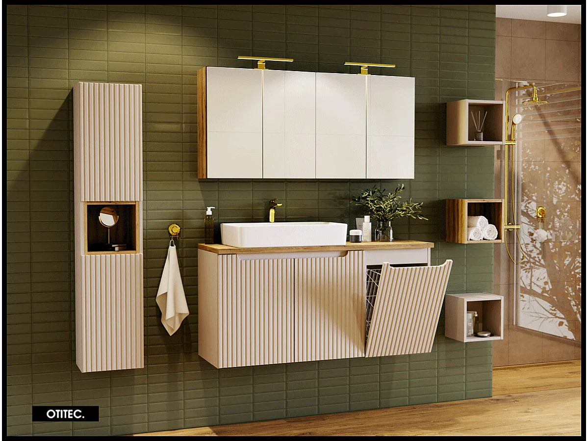 Meuble sous vasque de 40 cm - Cachemire Mat - avec panier - 1 porte - VOLTA