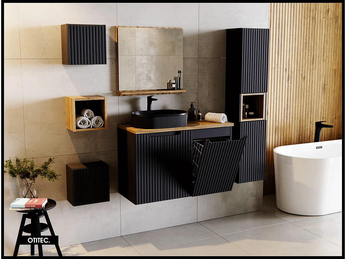 Meuble sous vasque de 40 cm - Noir - avec panier - 1 porte - VOLTA