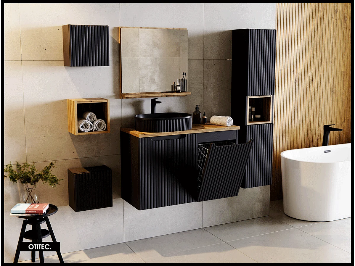 Meuble sous vasque de 40 cm - Noir - avec panier - 1 porte - VOLTA