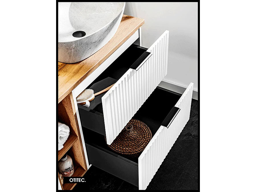 Meuble sous vasque de 60 cm - Blanc - 2 tiroirs - LIVA