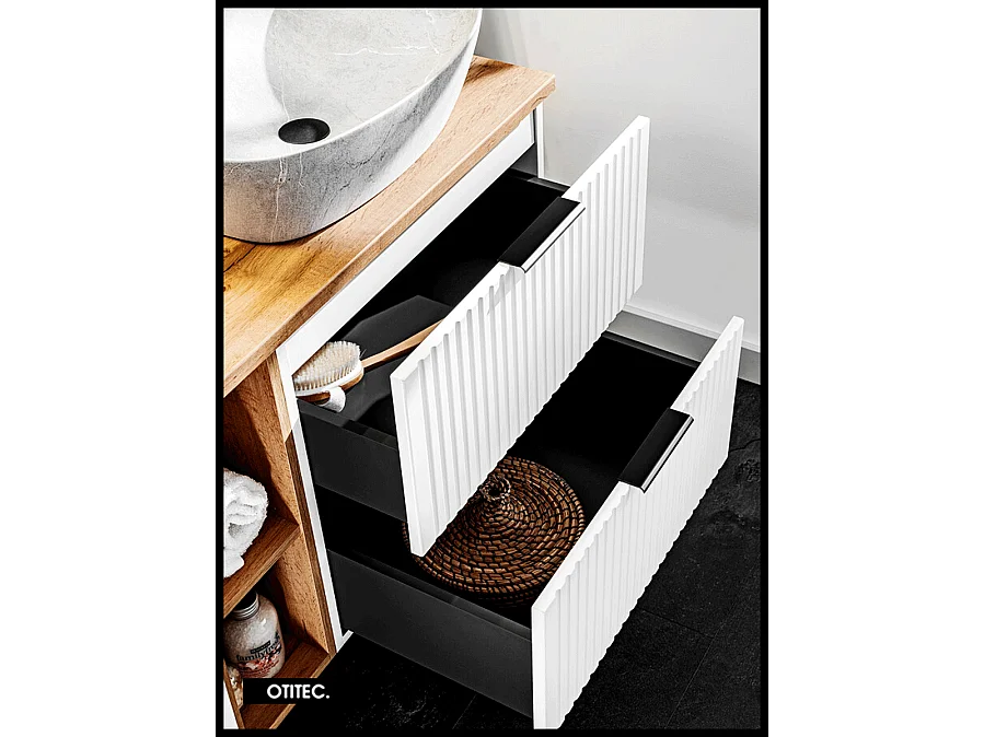 Meuble sous vasque de 60 cm - Blanc - 2 tiroirs - LIVA