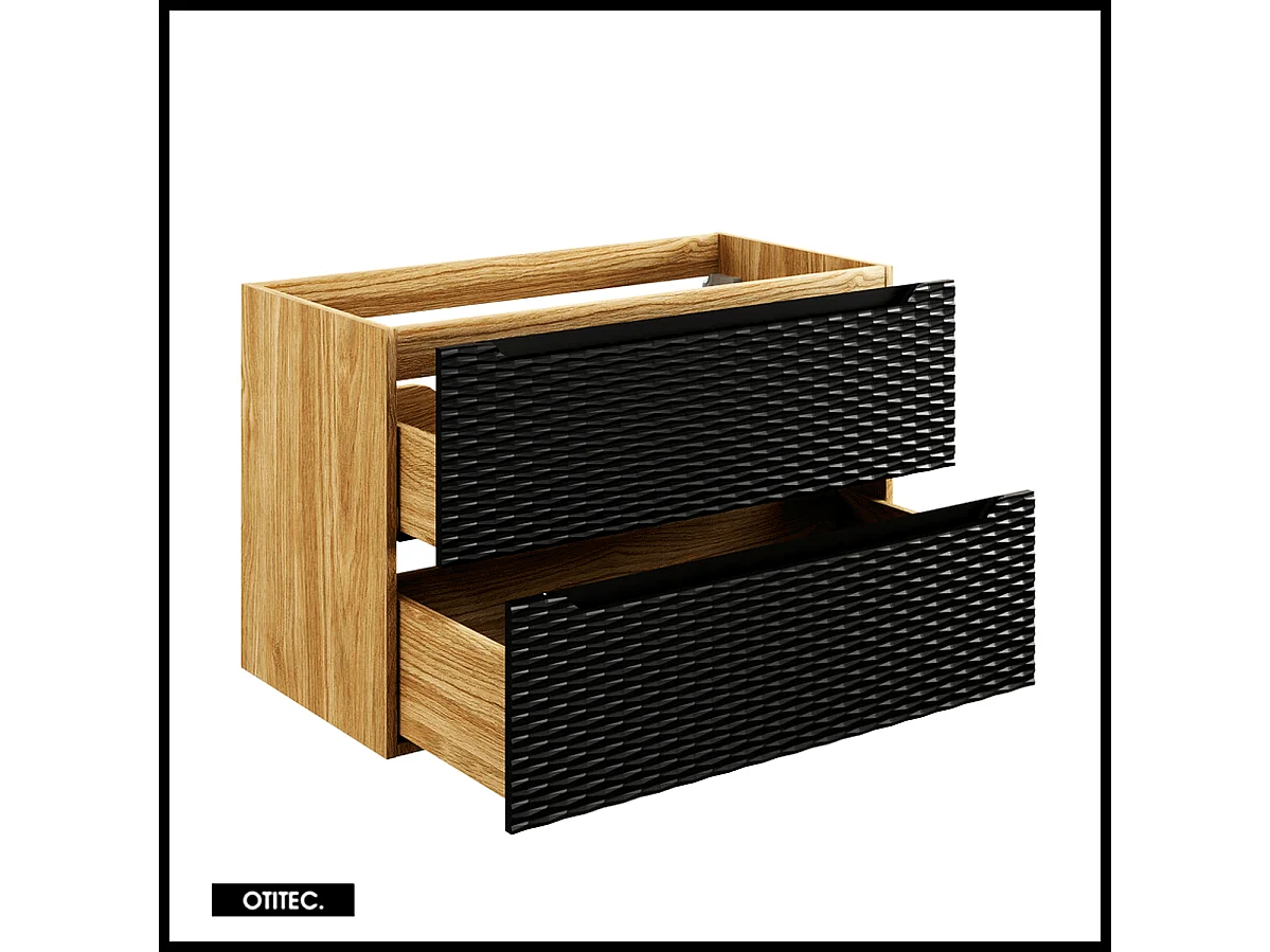 Meuble sous vasque de 90 cm - Noir - 2 tiroirs - SEA