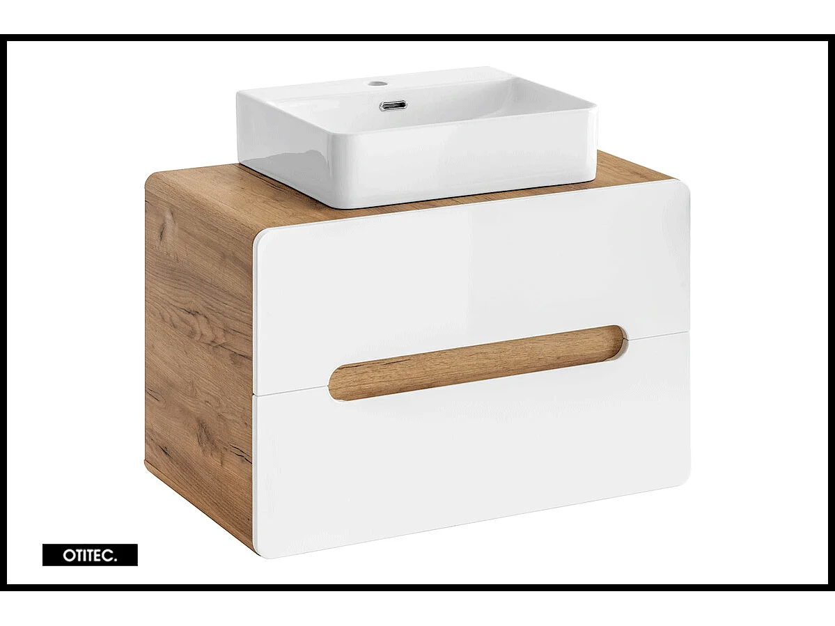 Meuble sous vasque de 80 cm - Blanc - 2 tiroirs - PASTI