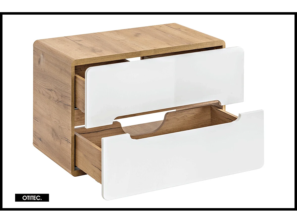 Meuble sous vasque de 80 cm - Blanc - 2 tiroirs - PASTI