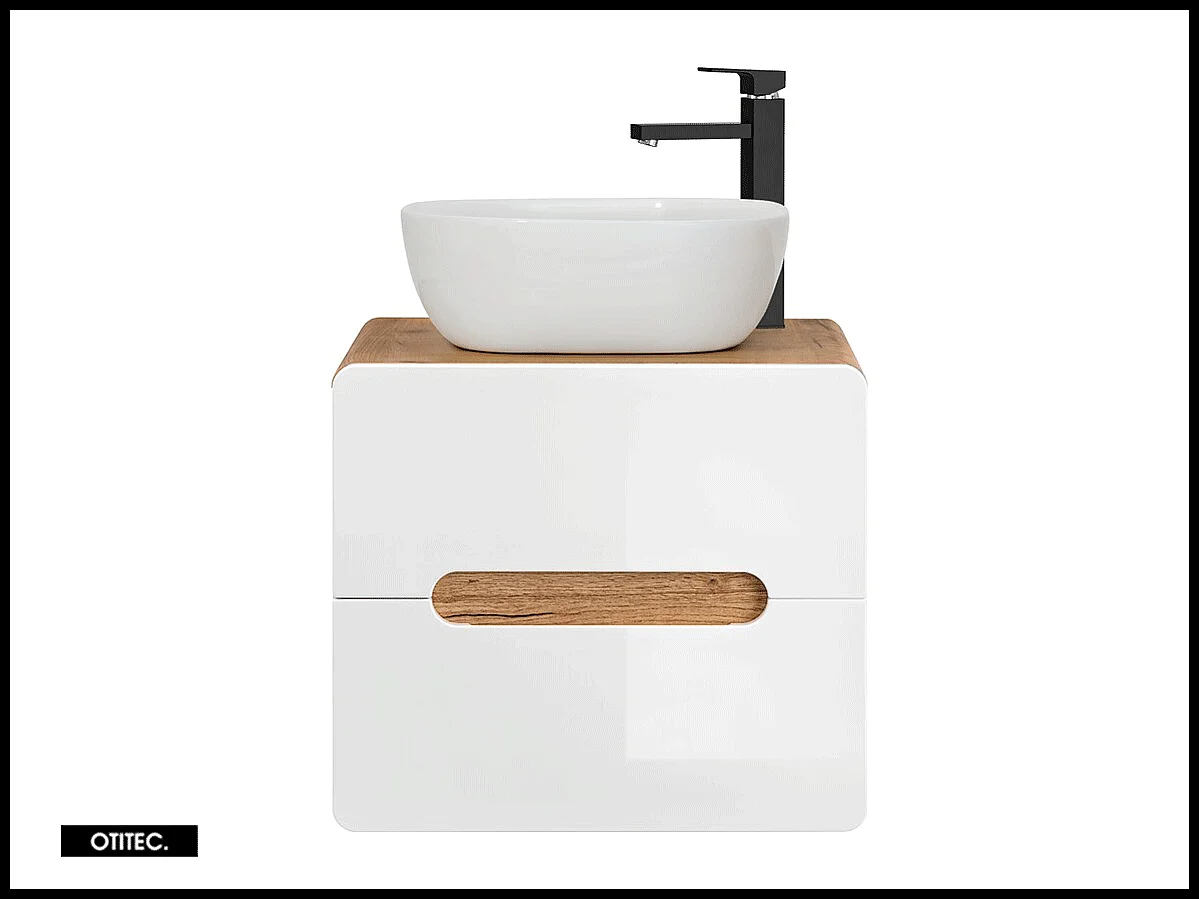 Meuble sous vasque de 80 cm - Blanc - 2 tiroirs - PASTI