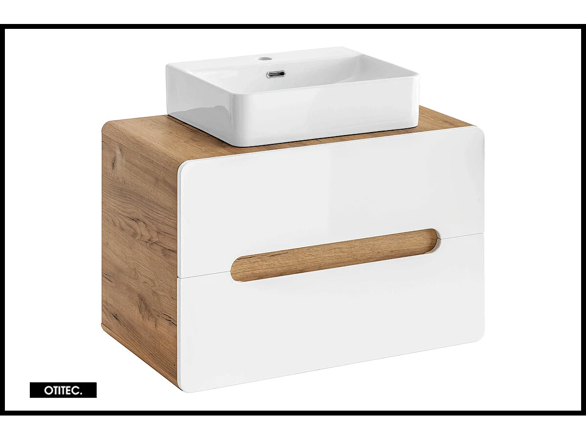 Meuble sous vasque de 80 cm - Blanc - 2 tiroirs - PASTI