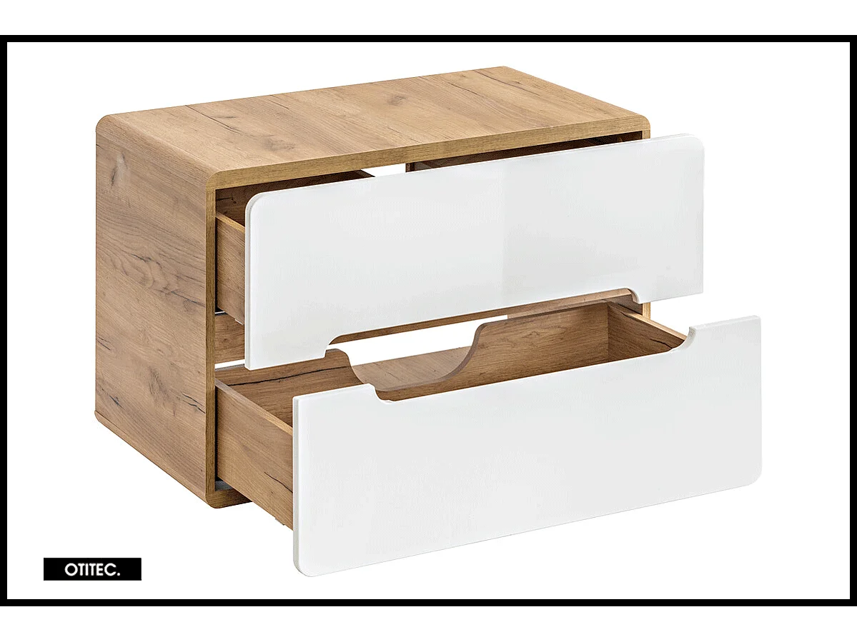 Meuble sous vasque de 80 cm - Blanc - 2 tiroirs - PASTI