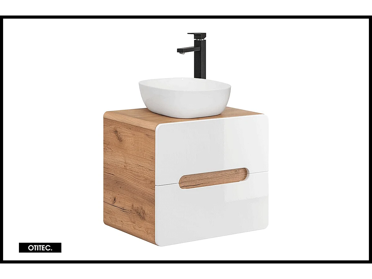 Meuble sous vasque de 80 cm - Blanc - 2 tiroirs - PASTI