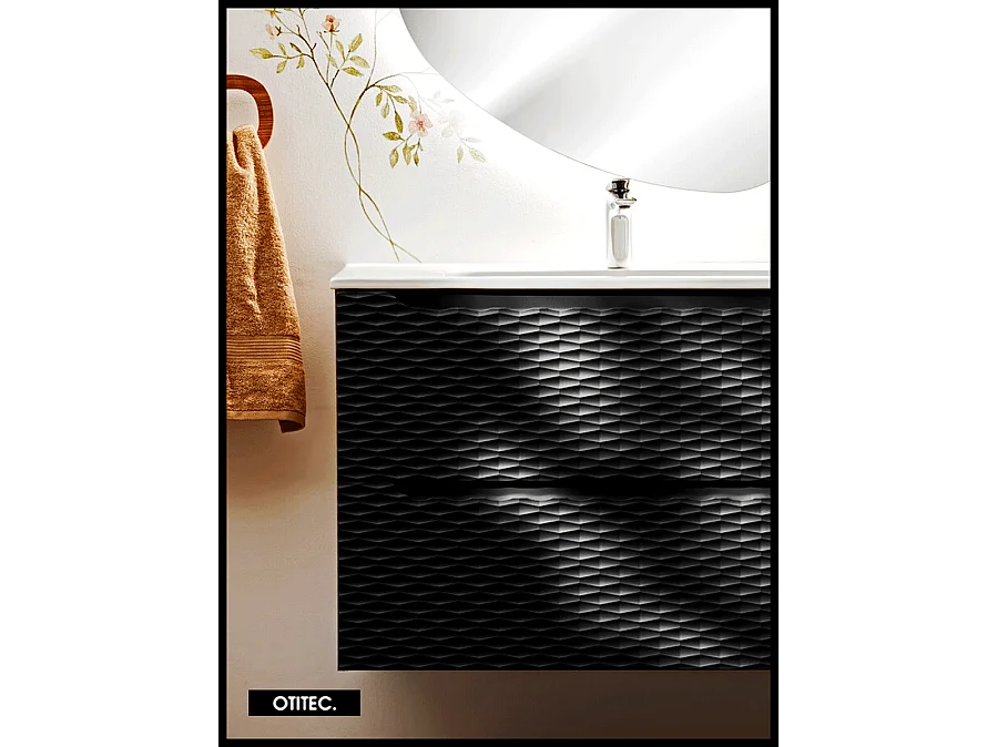 Meuble sous vasque de 70 cm - Noir - 2 tiroirs - SEA