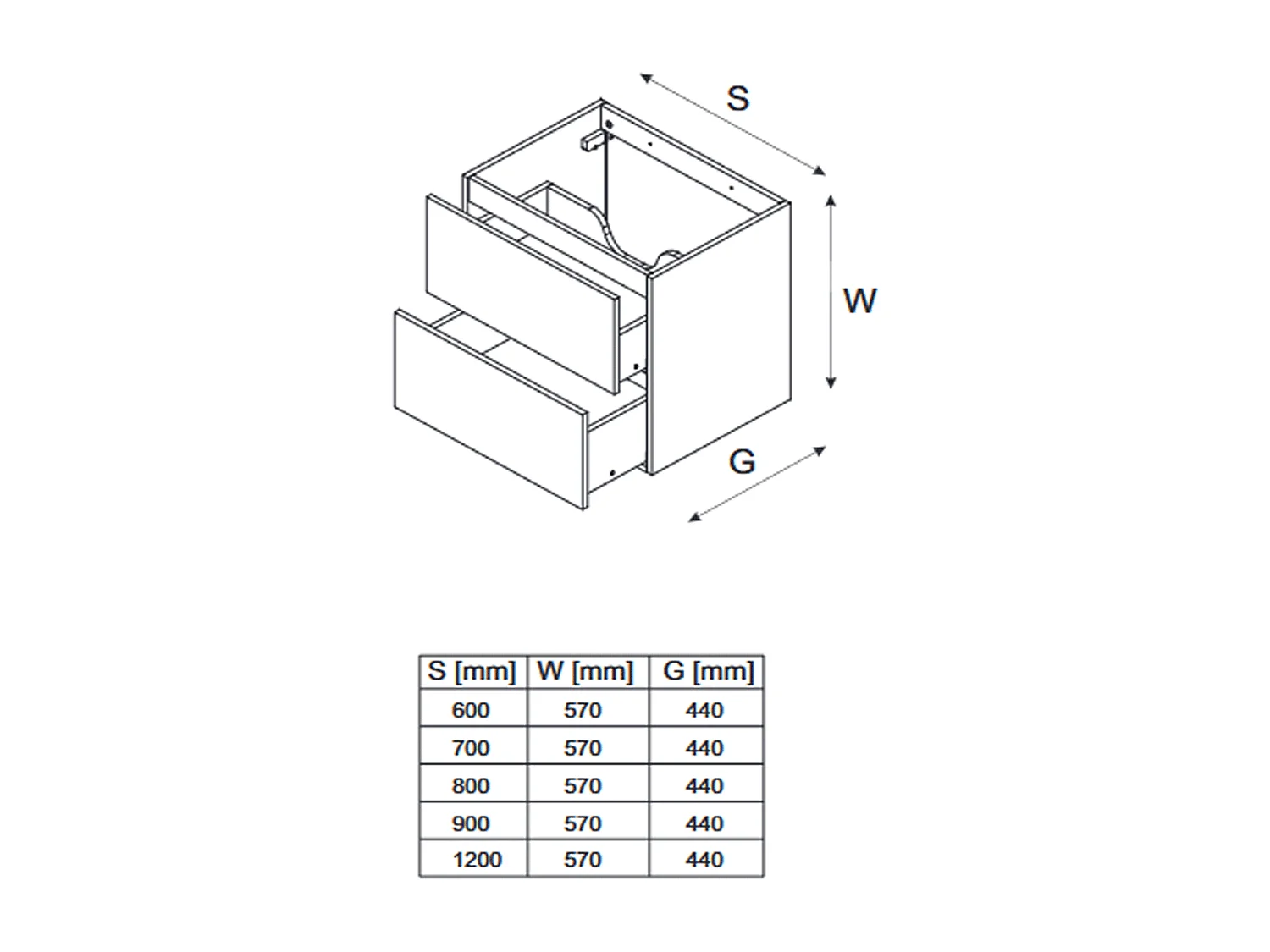 Meuble sous vasque de 70 cm - Noir - 2 tiroirs - SEA