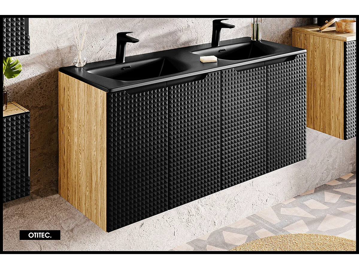 Meuble sous vasque de 60 cm - Noir - 2 portes - SETTA