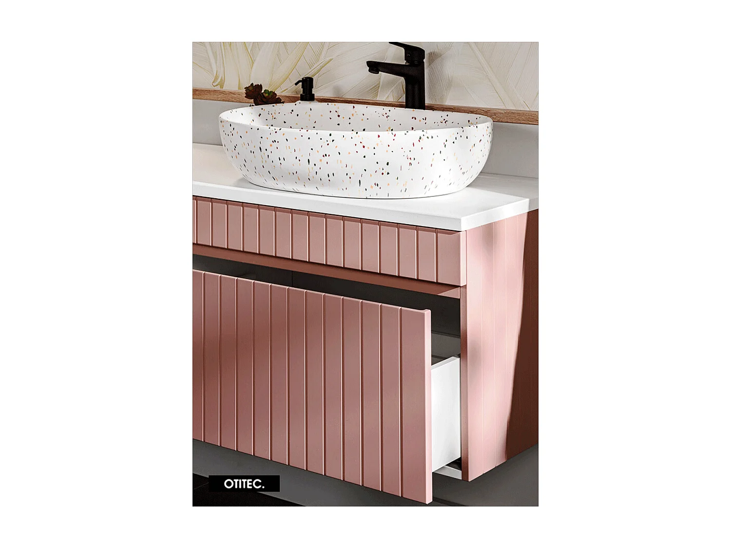 Meuble sous vasque de 80 cm - Rose - 1 tiroir - MINO