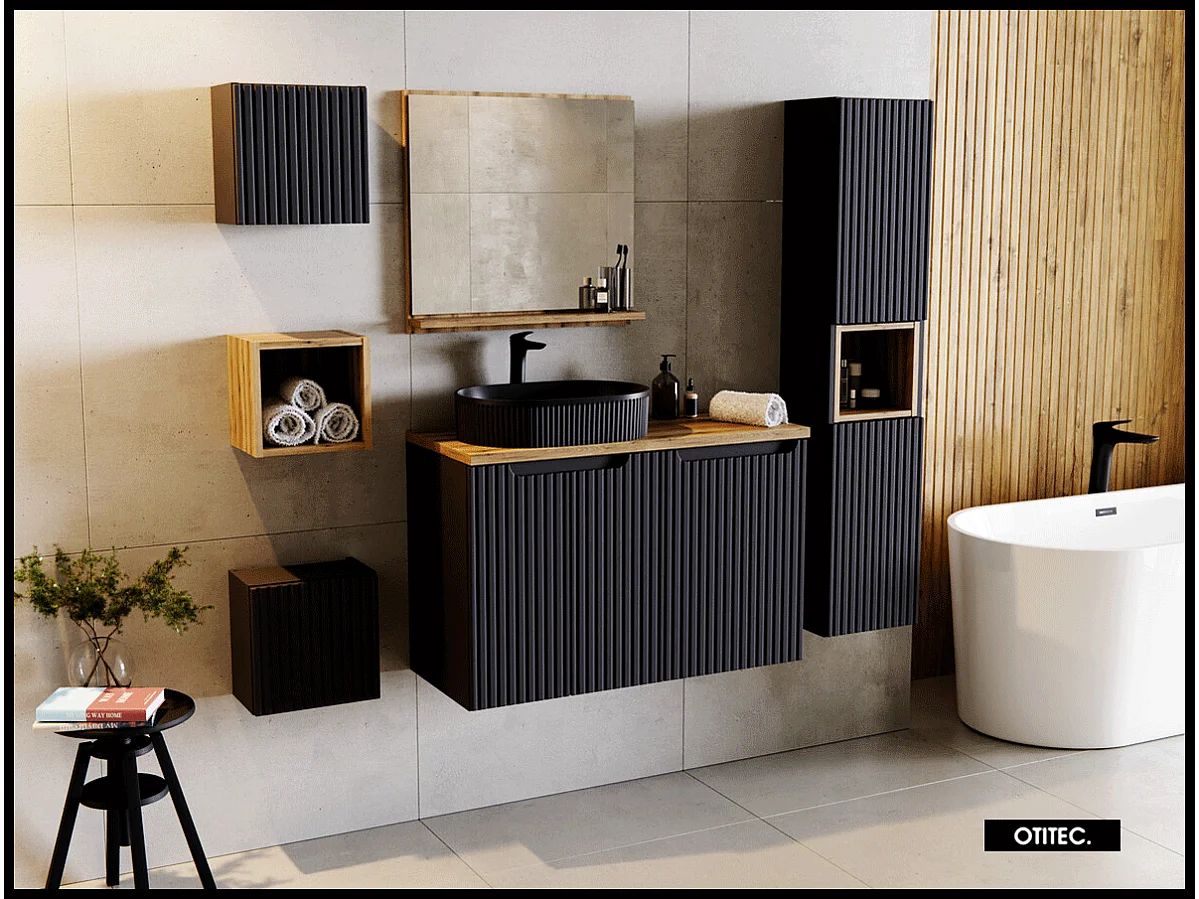 Meuble sous vasque de 50 cm - Noir - 2 portes - VOLTA