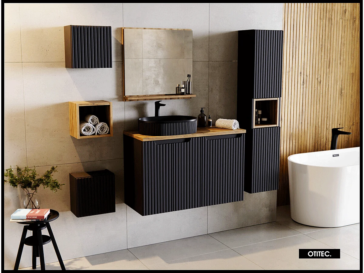 Meuble sous vasque de 50 cm - Noir - 2 portes - VOLTA